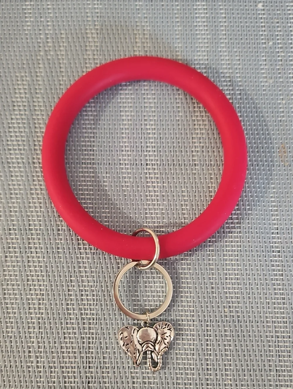 Pink Silicone Bangle Keyring with Elephant Charm
